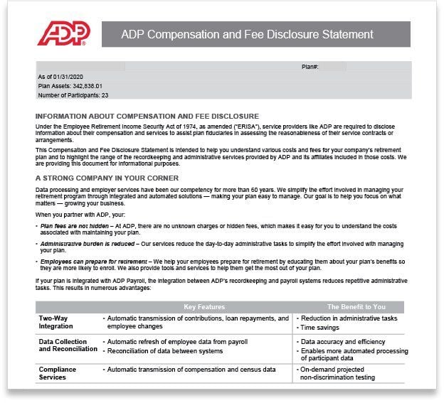 ADP Compensation and Fee Disclosure Statement