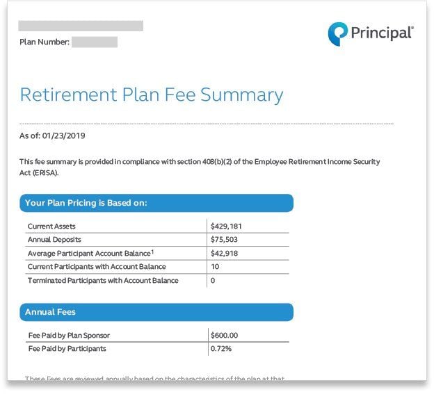 Principal Retirement Plan Fee Summary